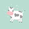 Cute cartoon character cow. Print for baby shower party. Royalty Free Stock Photo